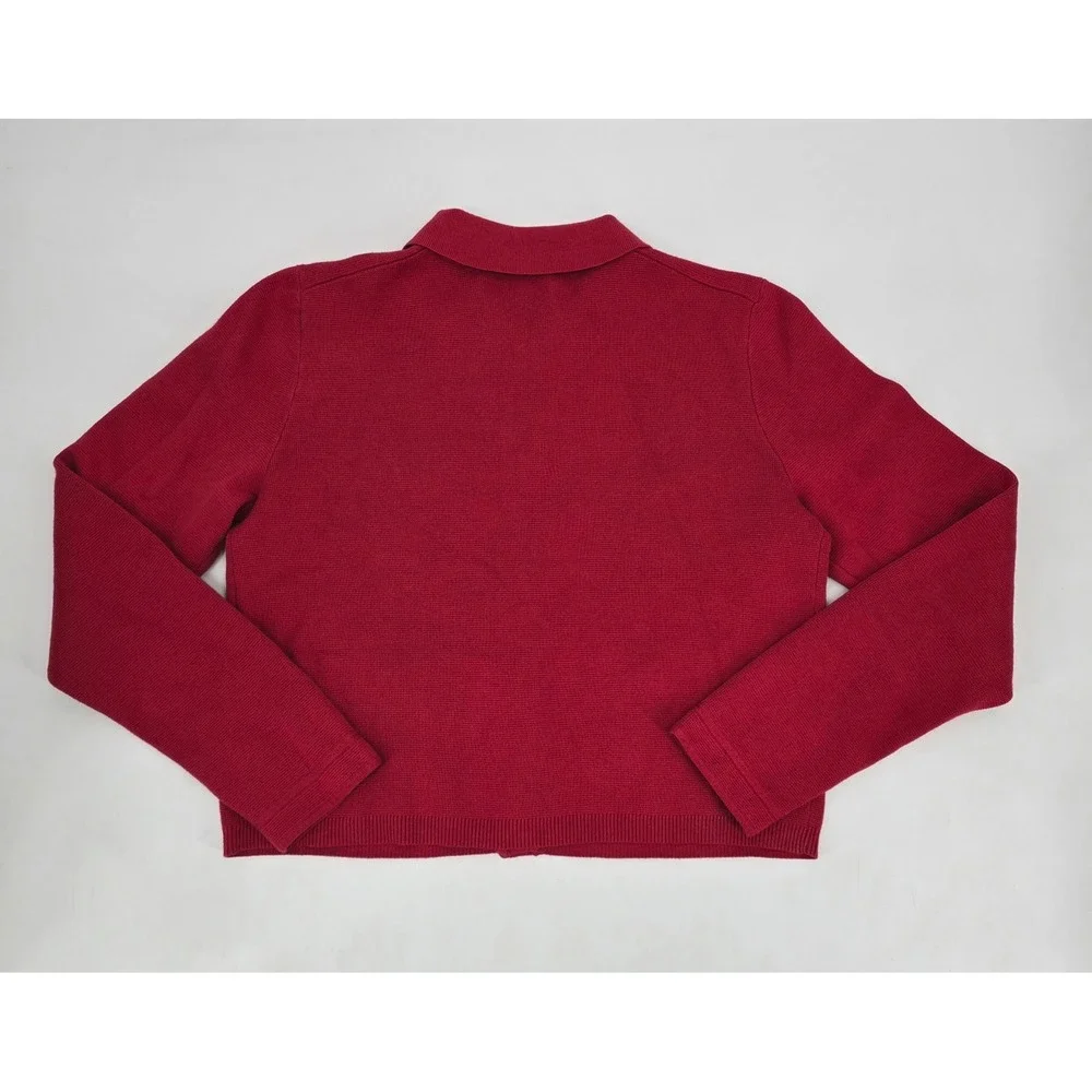 J.Crew Red Cotton Knit Lady Jacket Gold Buttons Preppy Quiet Luxury Size S